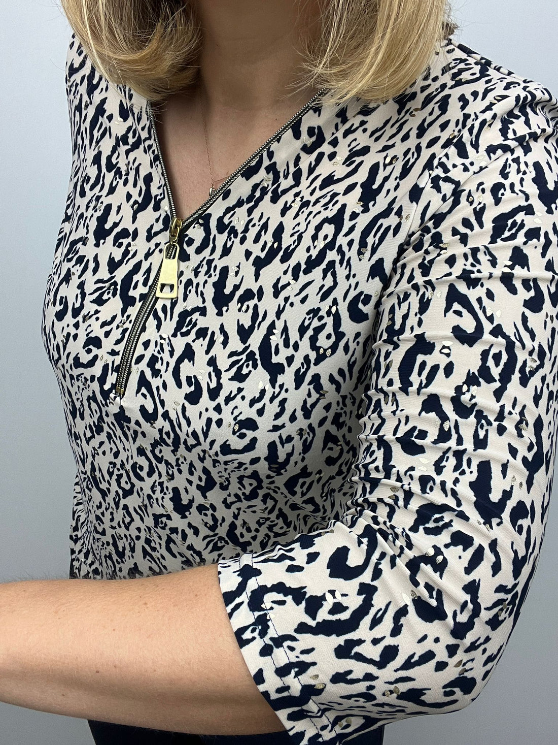 Ilona Navy print 3/4 sleeve zip top Zip25 30