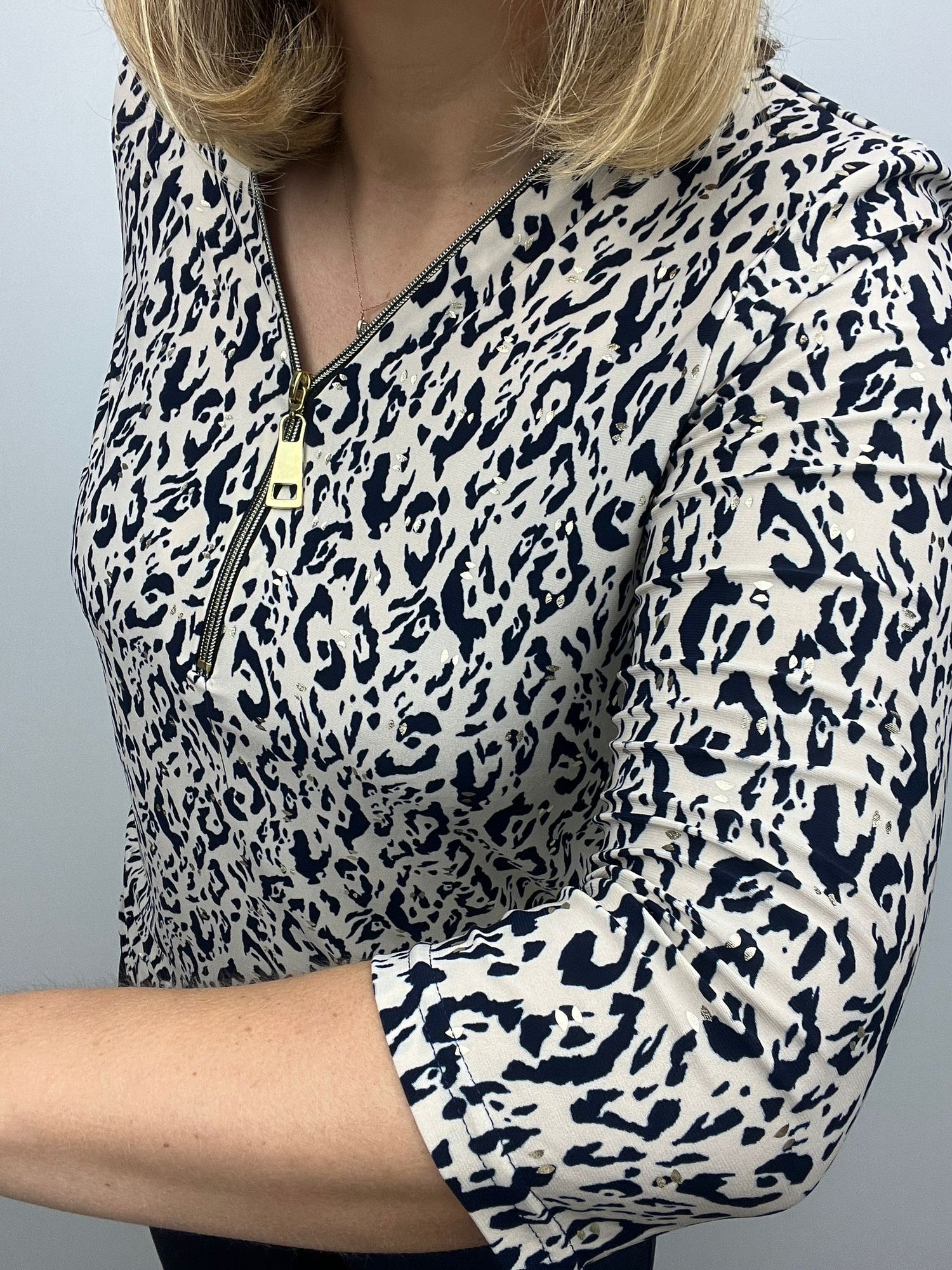 Ilona Navy print 3/4 sleeve zip top Zip25 30