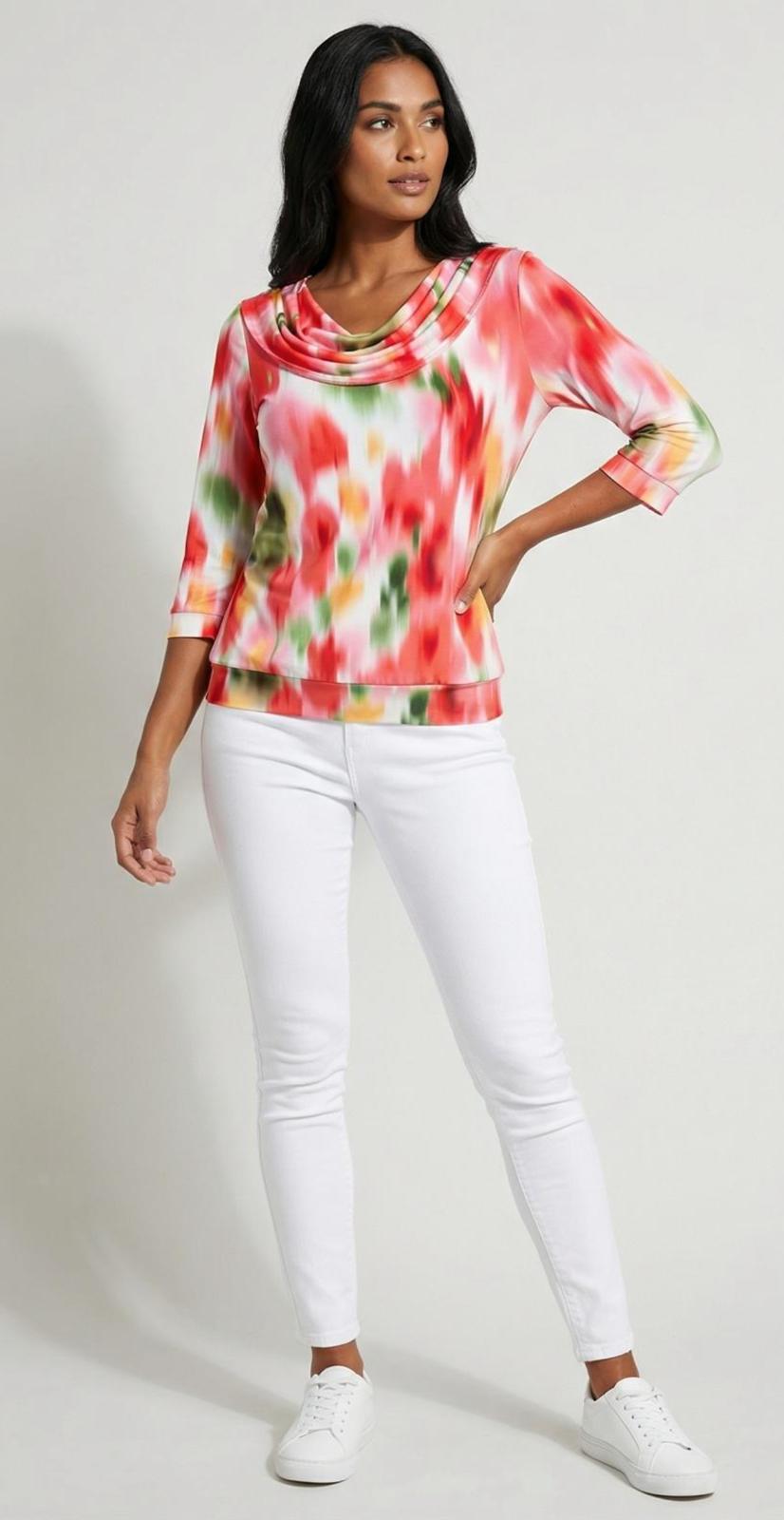 Yew Top with Cowl neckline in Vibrant abstract  print  Yew26 6