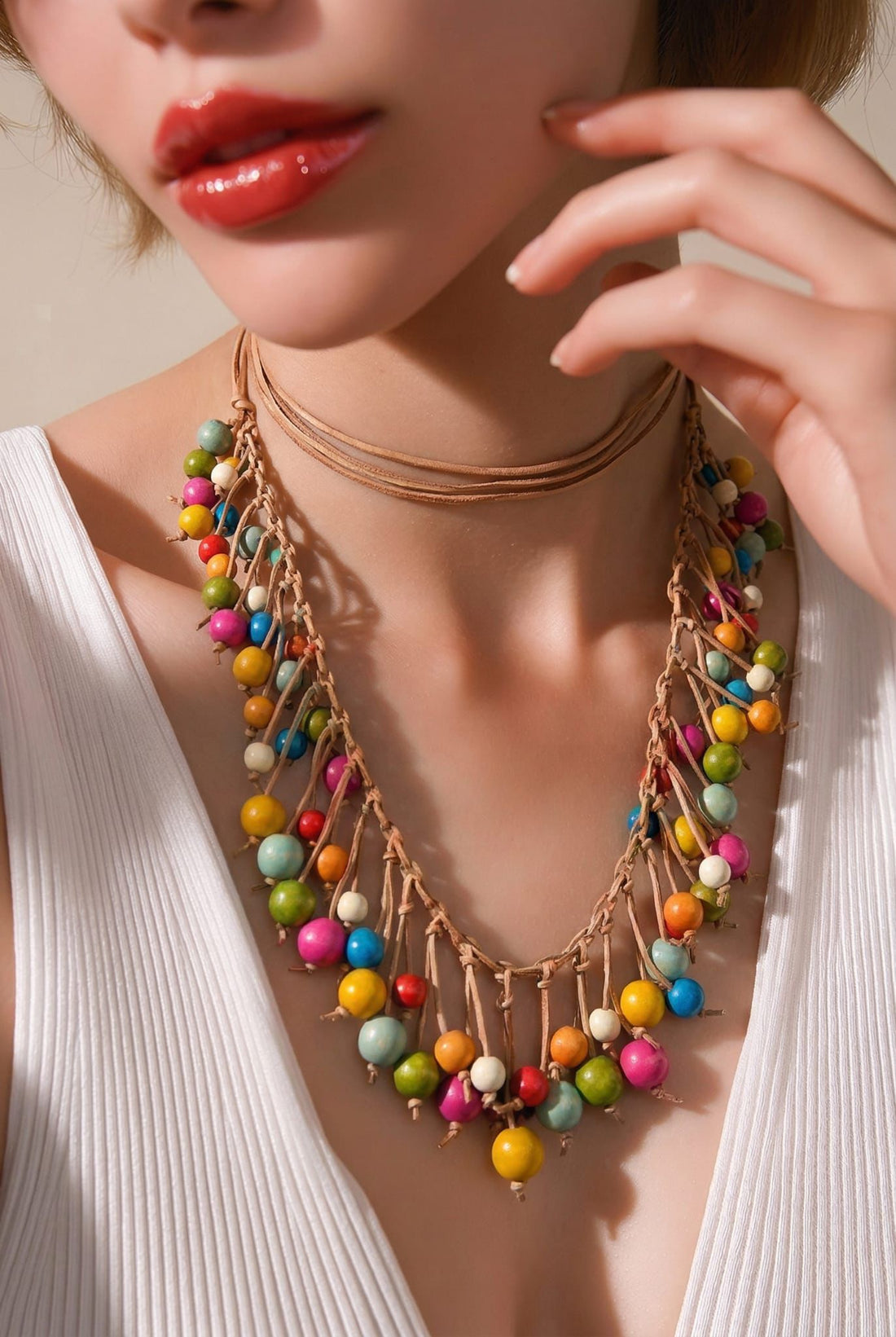 Long multicolour bead necklace