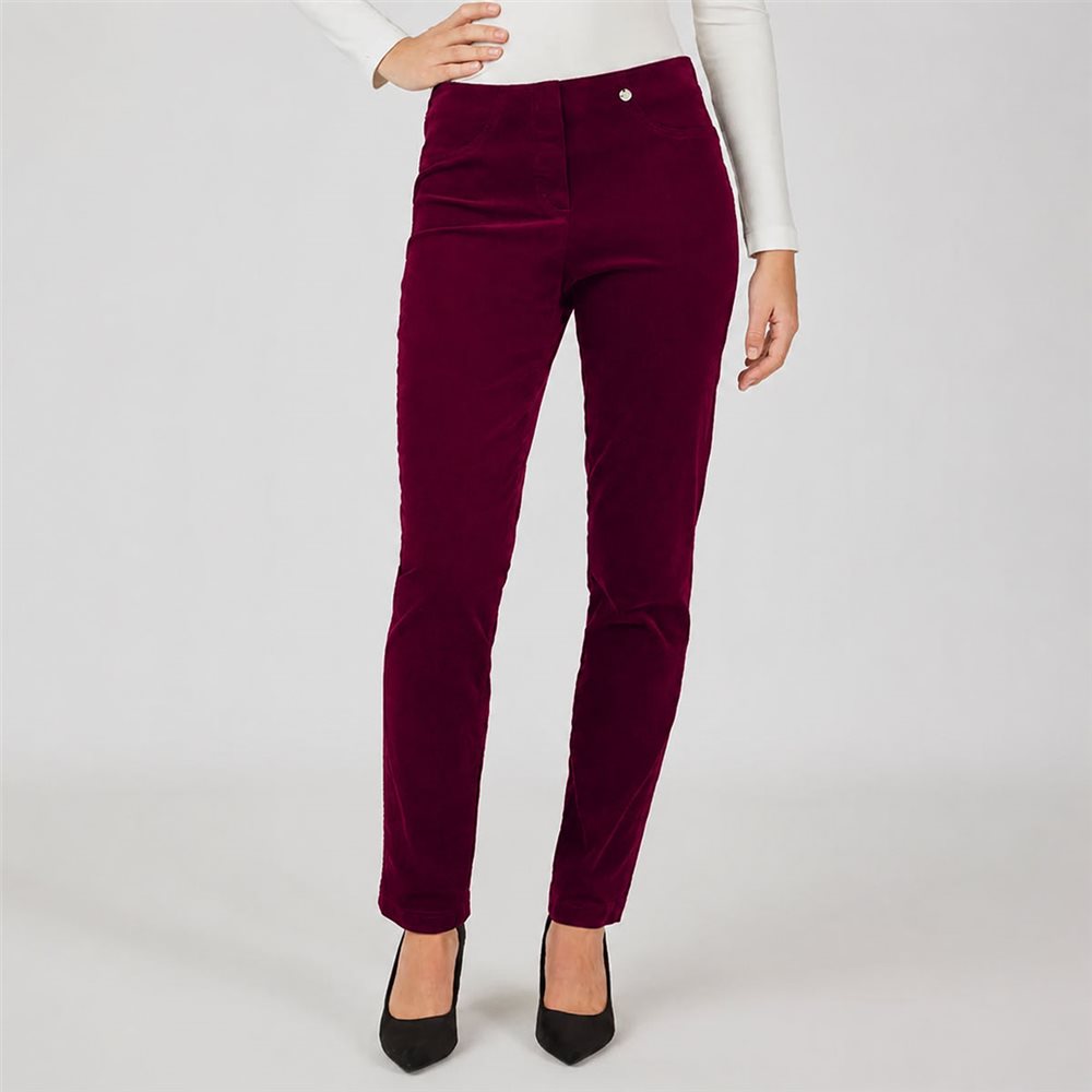 Robell Bella Needlecord Trousers in Taupe or Burgundy 52457 54363