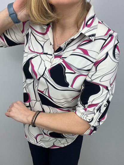 Ilona V neck top with collar in black or Pink Alfa With Collar