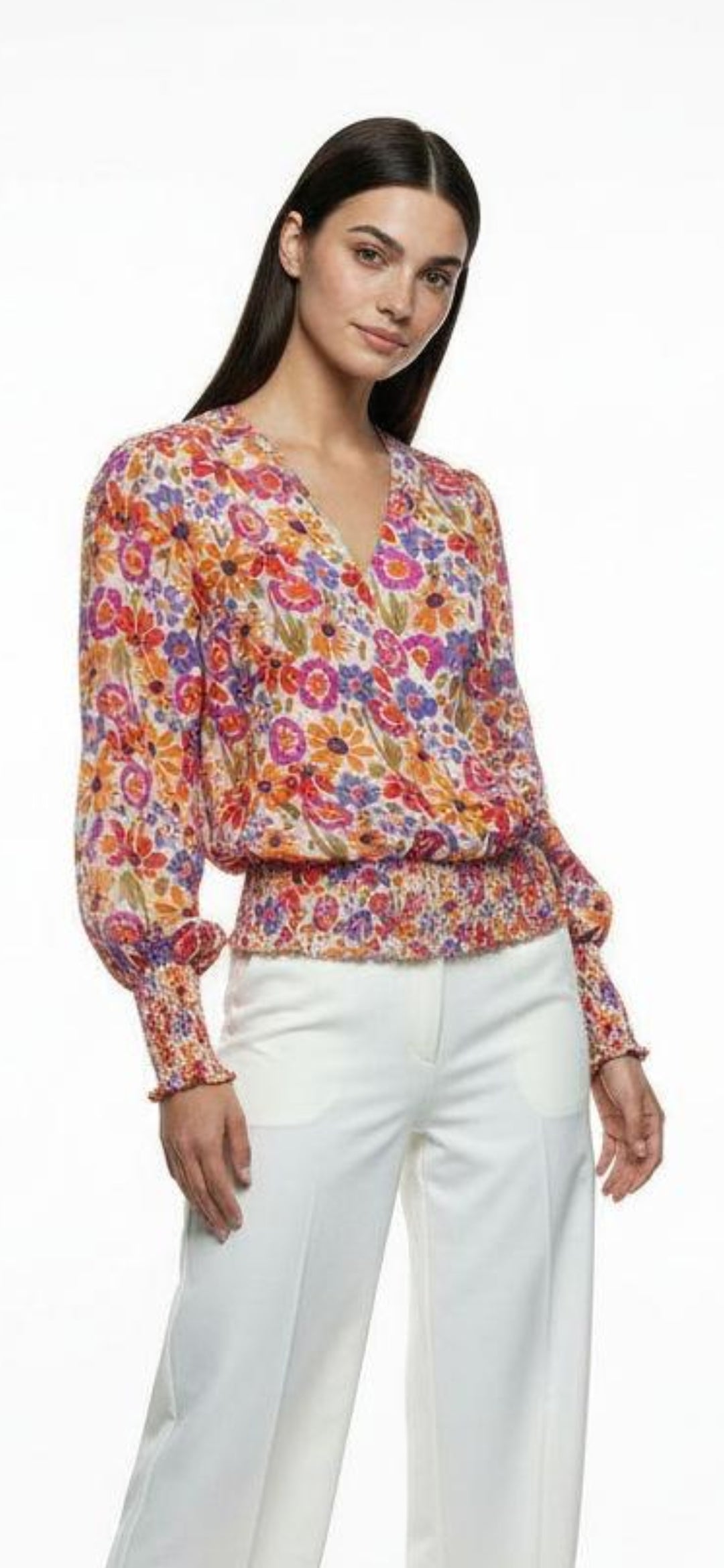 Marc Angelo long sleeve Summer mix top in orange print
