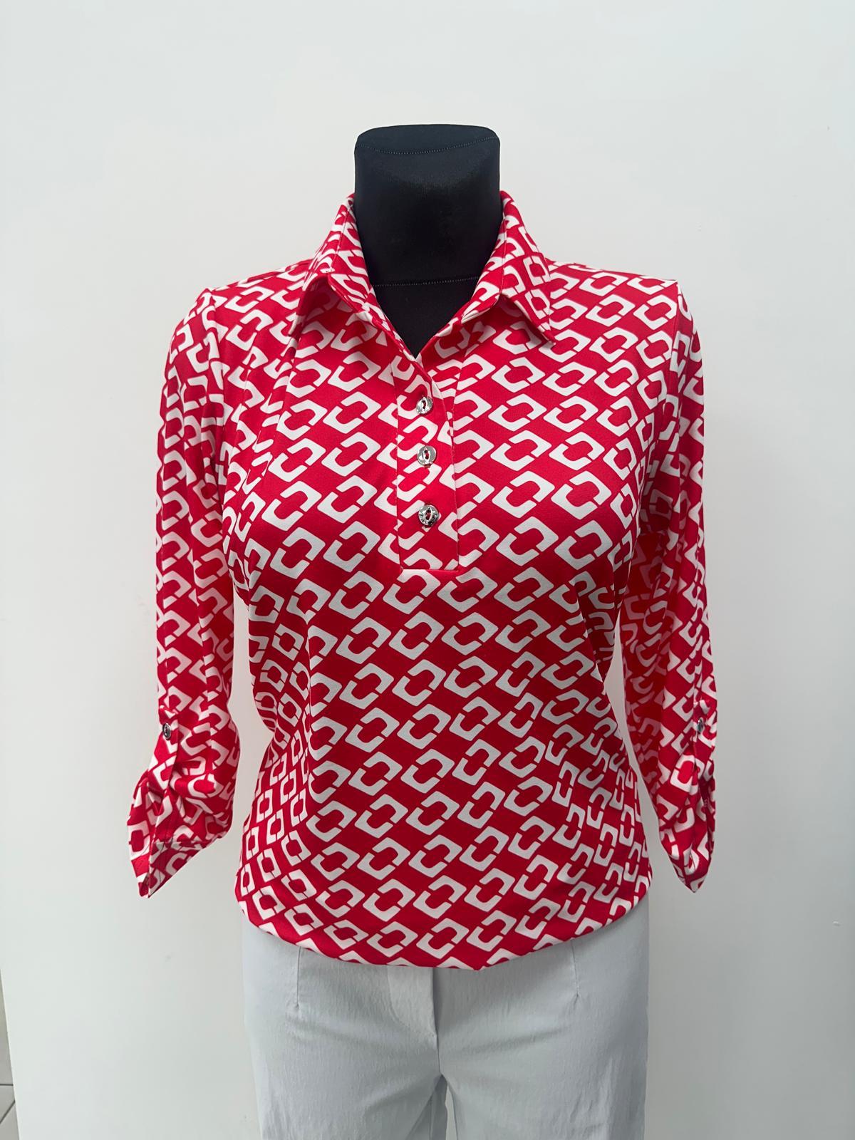 Yew Top with collar in stunning red and white print Yew26 13