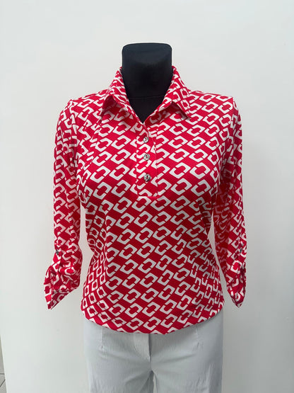 Yew Top with collar in stunning red and white print Yew26 13