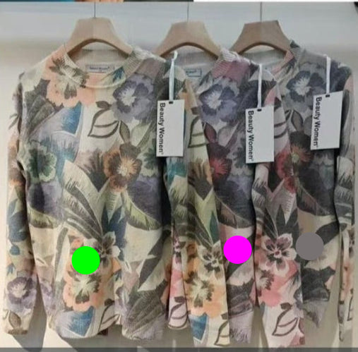 Wildflower Print Fine Knit with crew neck and long sleeve