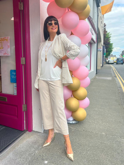 Zola stretch wide leg trouser in Cream or Beige