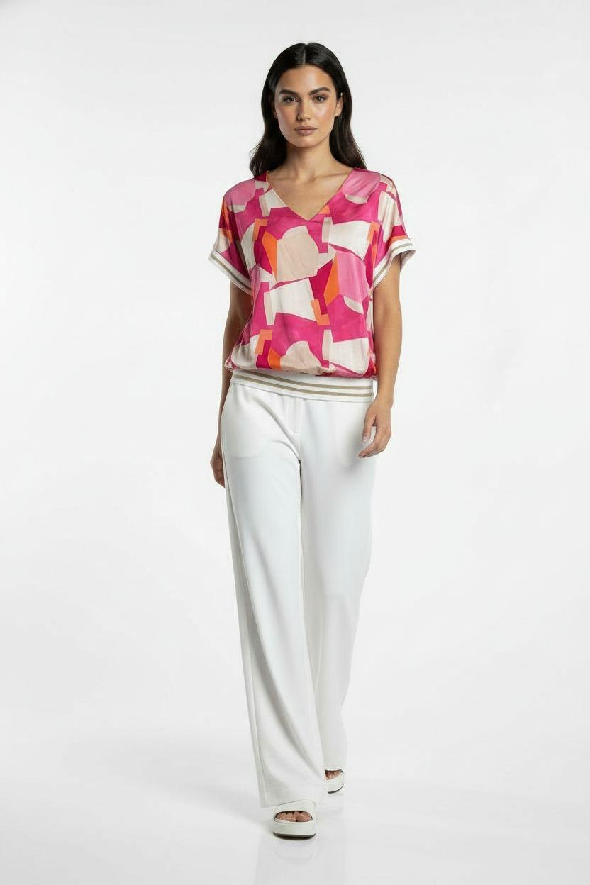 V Neck Print top with ribbed waistband 26123