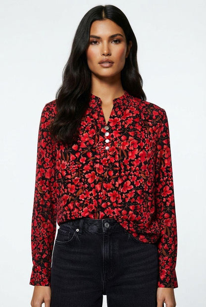 Marc Angelo Floral Print Mandarin Collar blouse Ma821615 Red