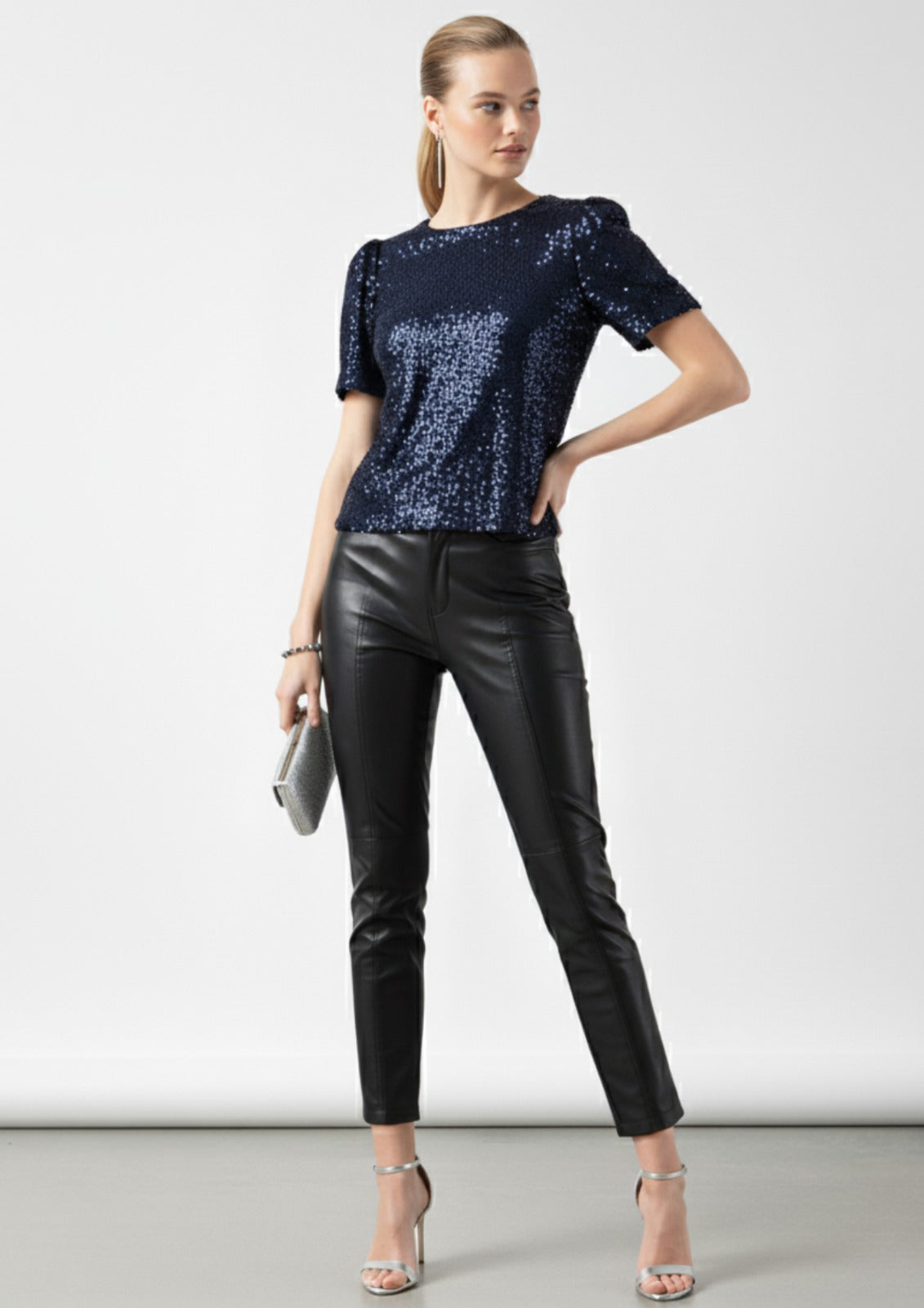 Marc Angelo Sadie Sequin top in Navy