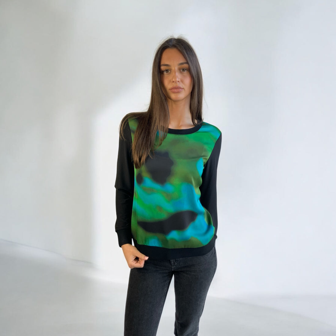 This Girls Curosity Satin Front Print top