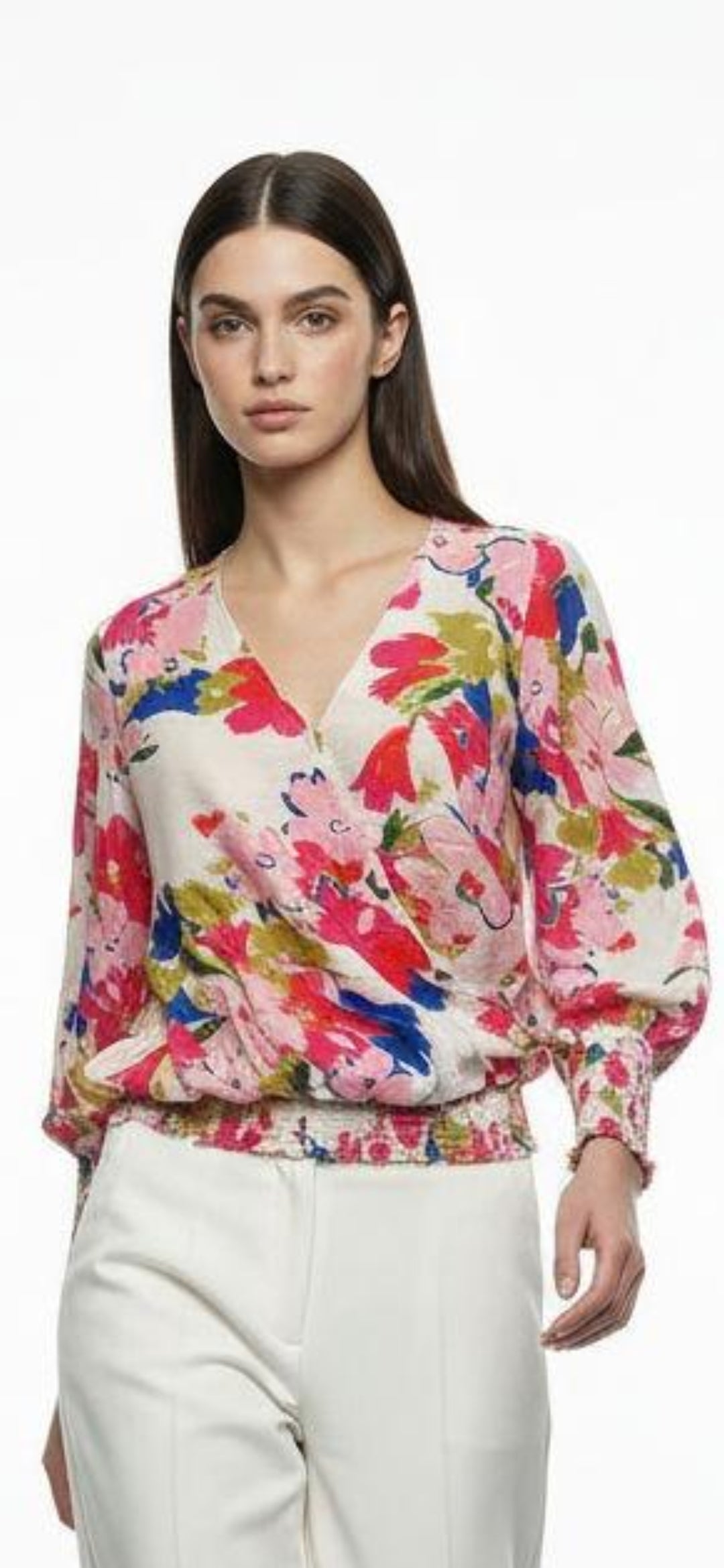 Marc Angelo long sleeve Summer mix top in pink print