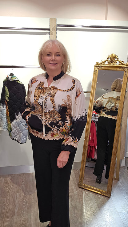 Zola Safari print Satin Bomber Jacket