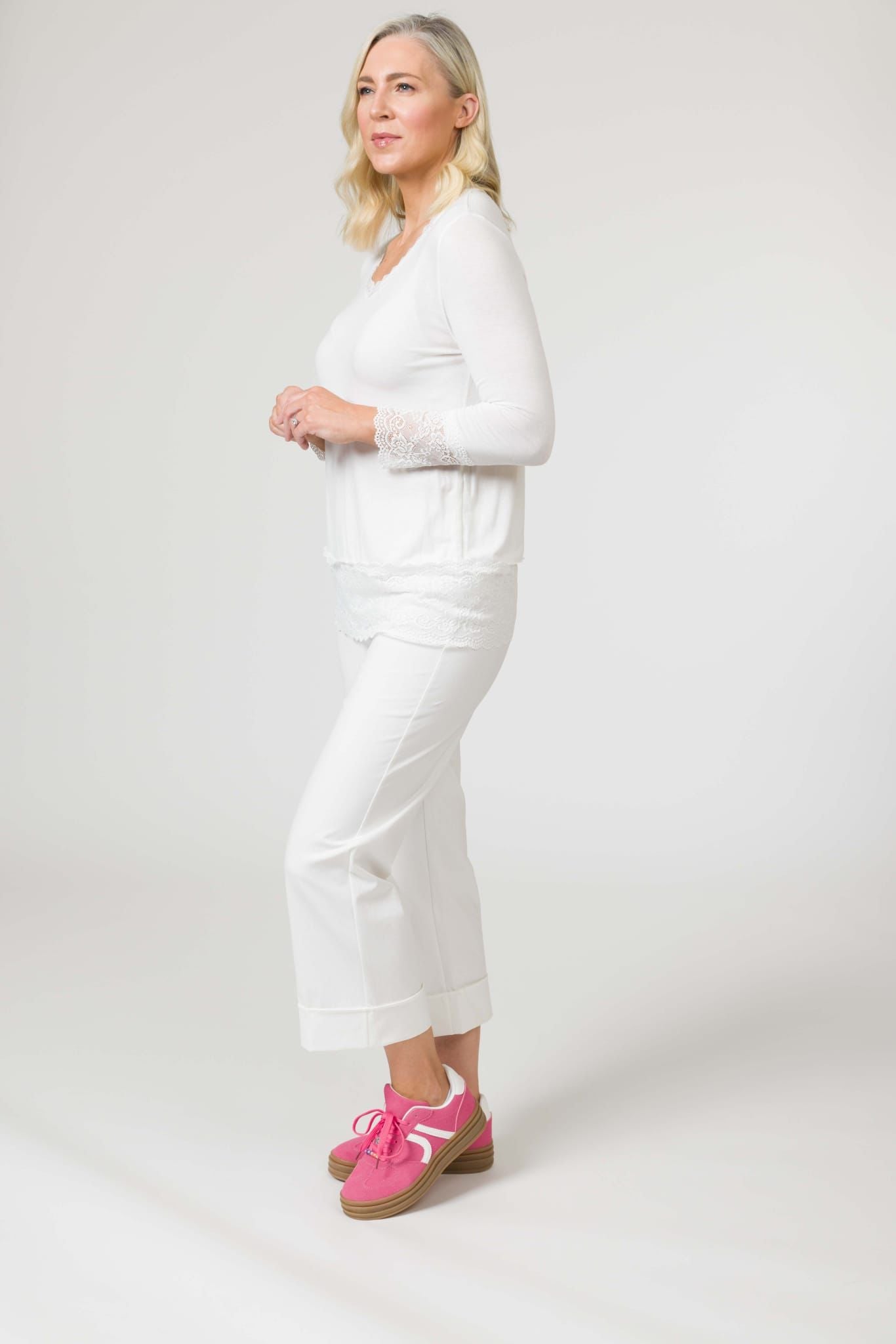 Zola stretch wide leg trouser in Cream or Beige