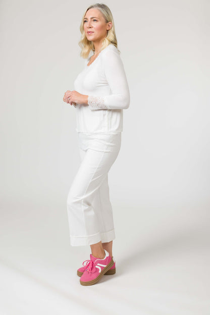 Zola stretch wide leg trouser in Cream or Beige