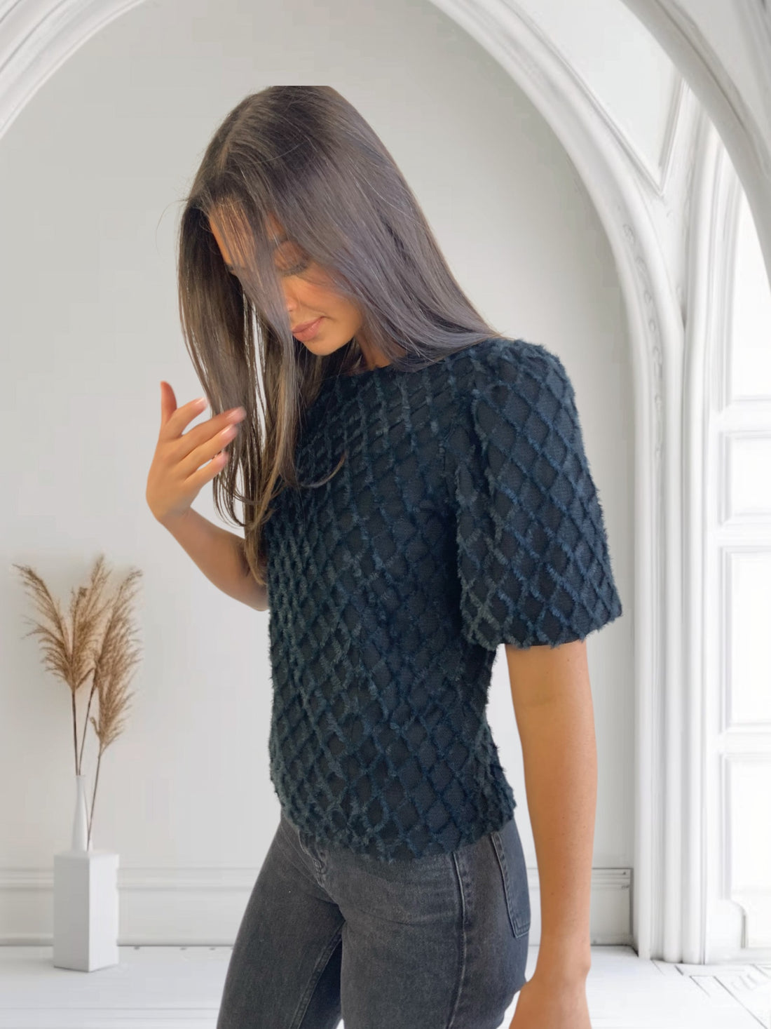 This Girls Curosity Sophia Black Textured Top