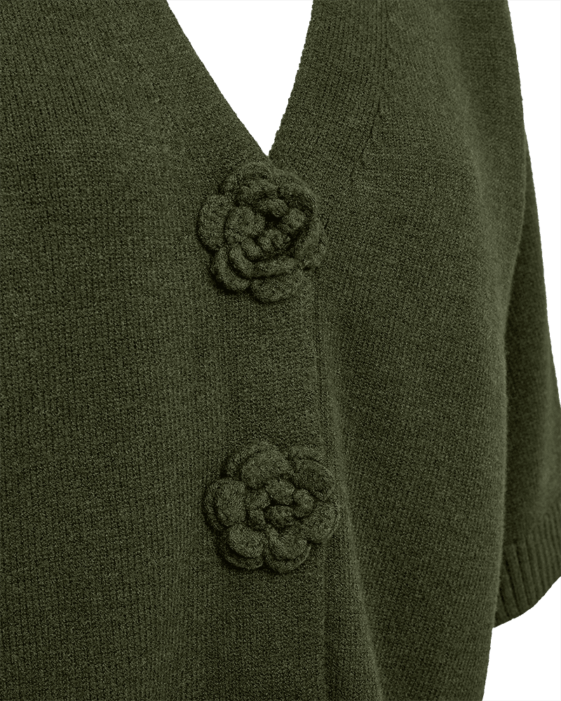 Cardigan with Rosette Button Detail in Kombu Green Or Black