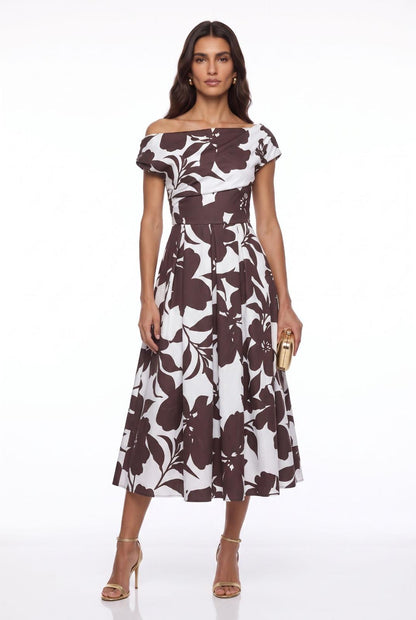 Marc Angelo Cowl neckline dress in Brown Print 181-26 Brown