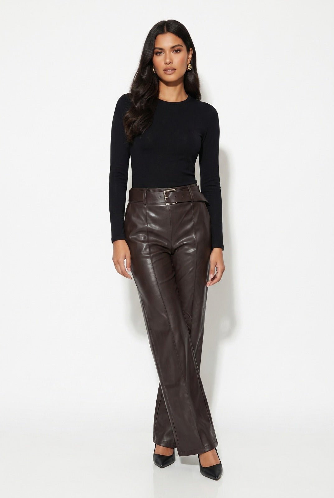 Marc Angelo Belted Wide-Leg Faux Leather Trousers