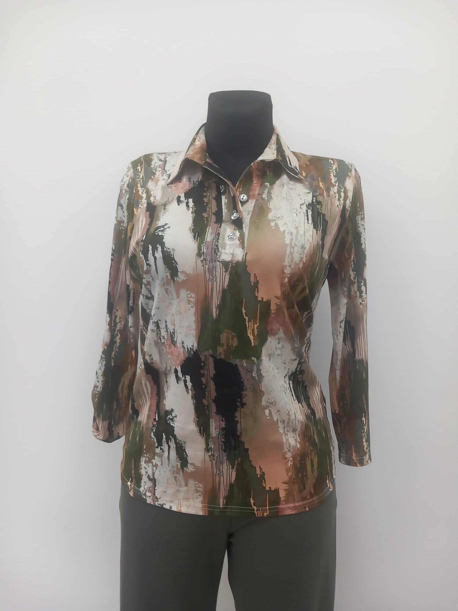 Yew Top with Collar in Gorgeous Earth tones of Green and Brown Yew25 67