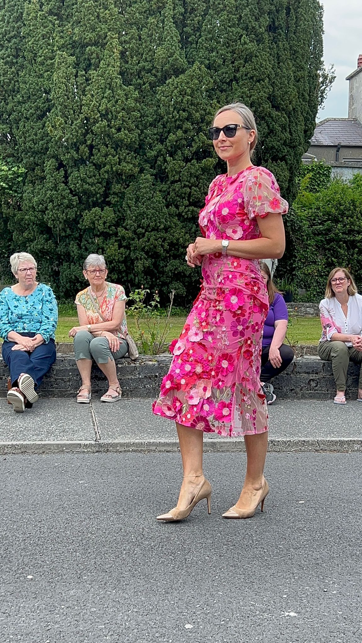 Hot Pink Multi 3d Floral Dress