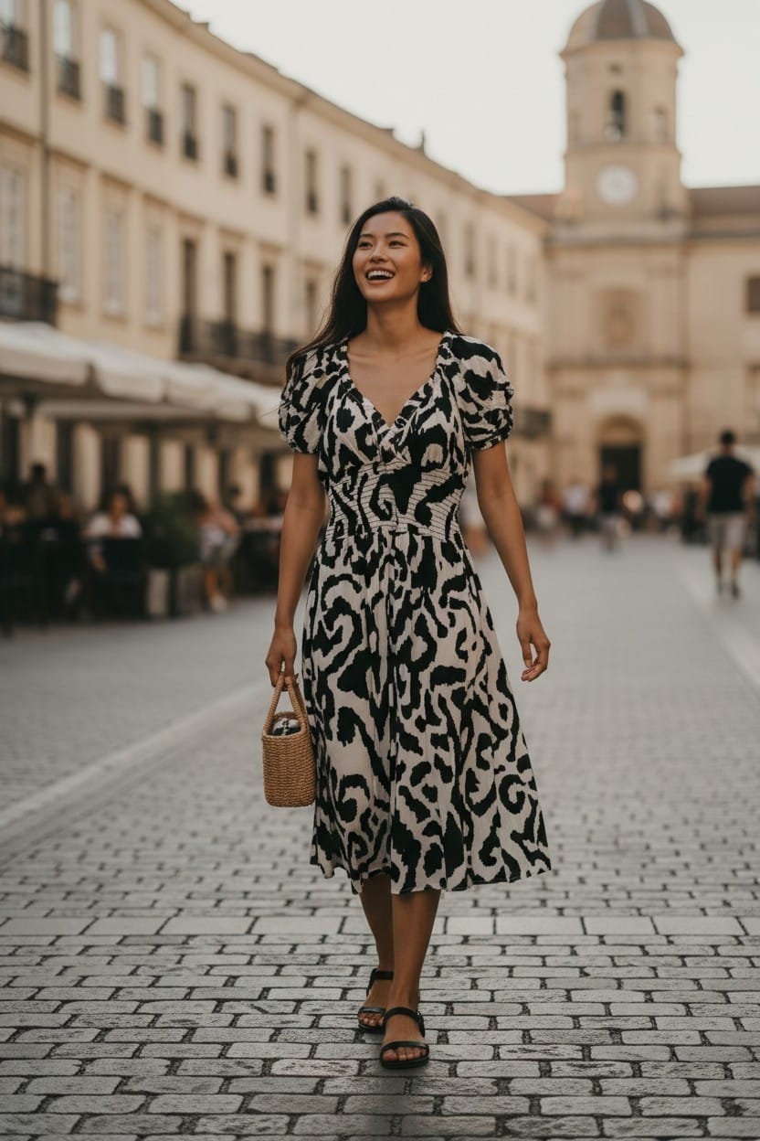 V  Neck Midi dress in Geometric print Y2331