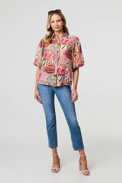 Puff Sleeve Shirt in gorgeous Autumn Leaf Print