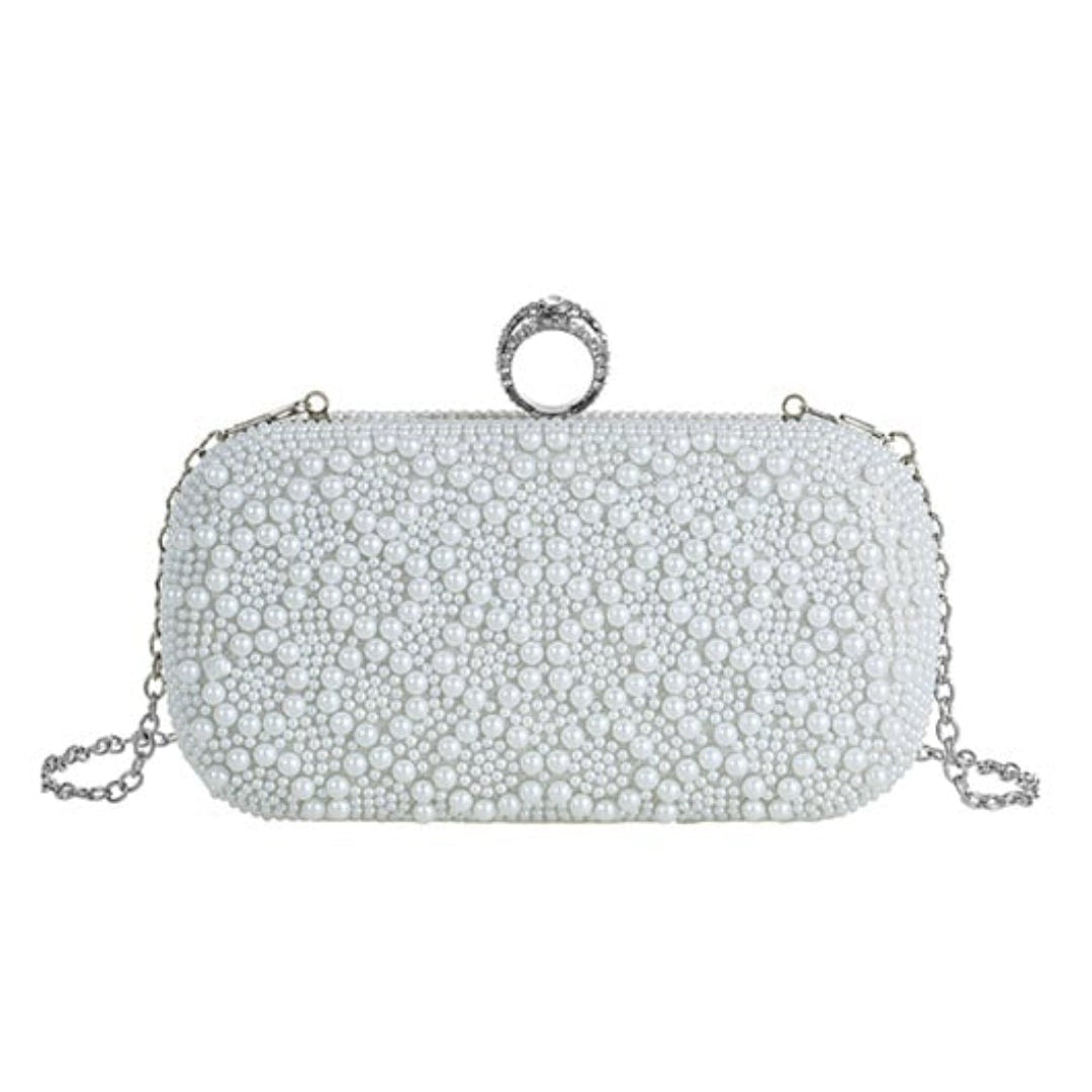 Pulse White pearl clutch bag with silver hardware 120894