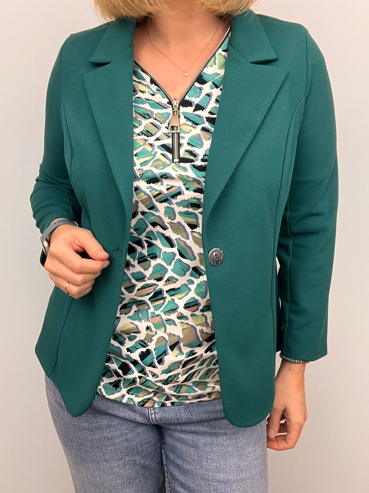 Ilona Zip top with Green mosiac Print Zip25 10