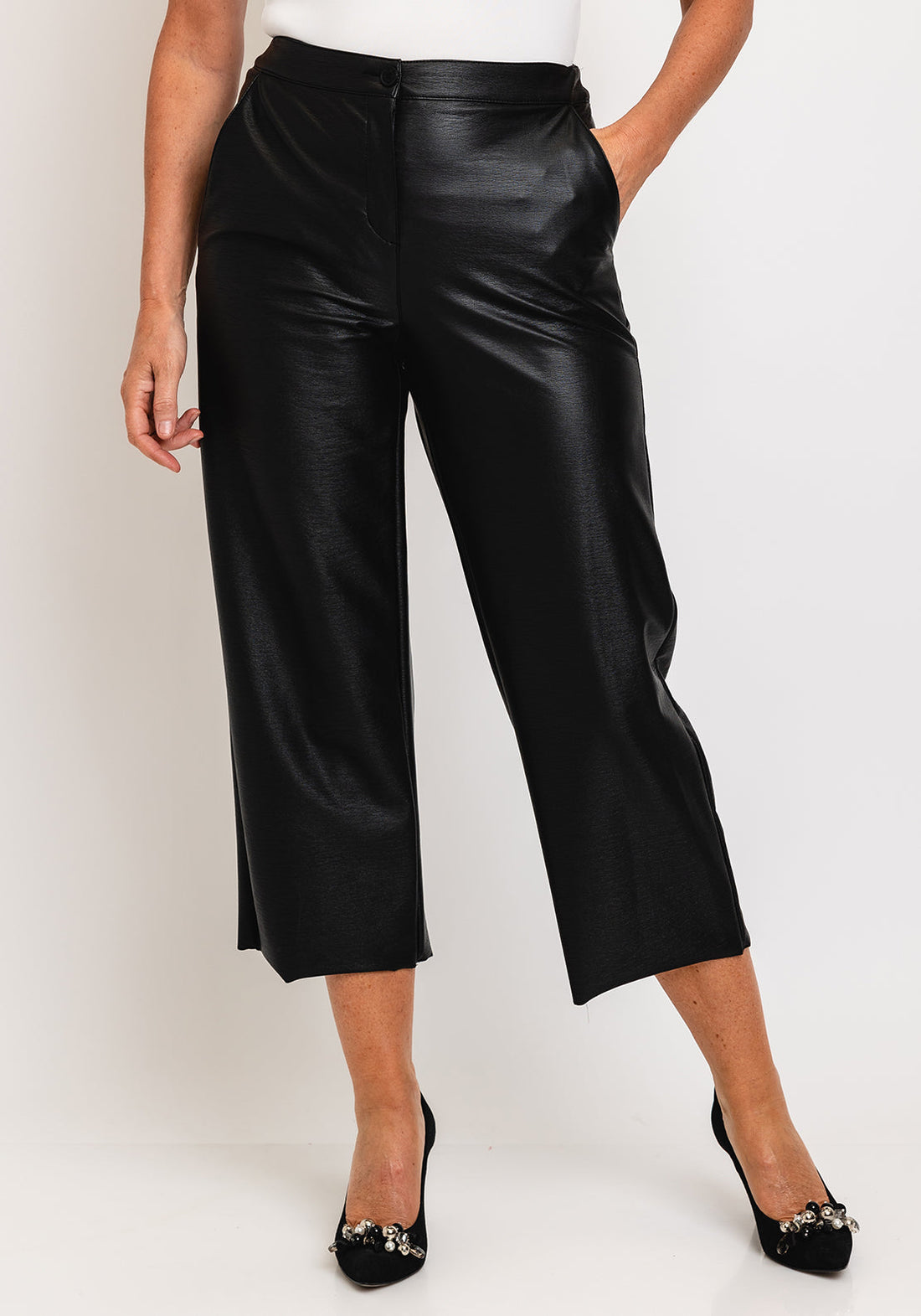 Robell Cloe Faux Leather Cropped Trousers Black 52442 60042