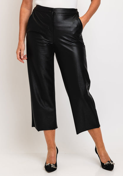 Robell Cloe Faux Leather Cropped Trousers Black 52442 60042