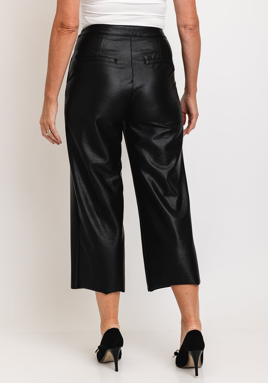 Robell Cloe Faux Leather Cropped Trousers Black 52442 60042