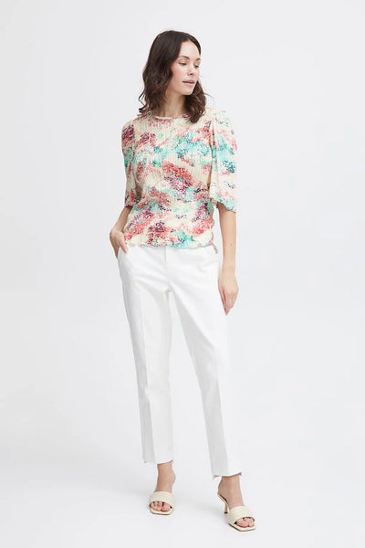 Fransa Shirred Blouse with Angle Sleeve . Pink or Navy 0613510