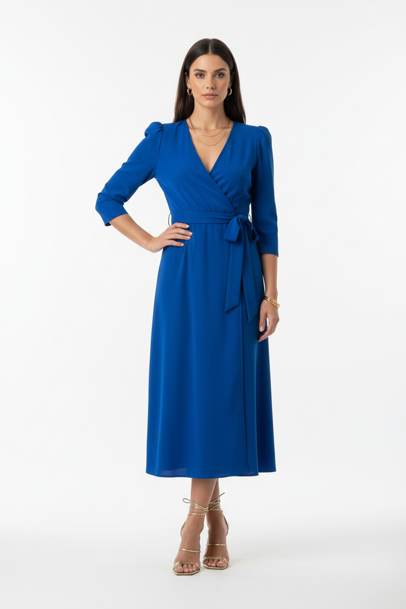 Royal Blue Wrap Midi Dress – New Model Studio