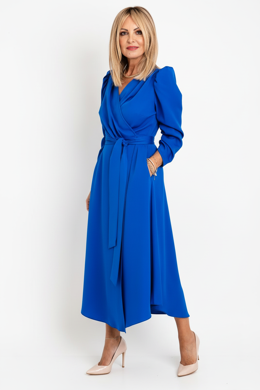 Royal Blue Wrap Midi Dress – Studio