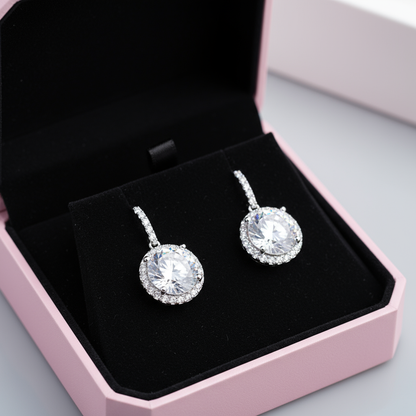 Silver crystal earrings in pink box