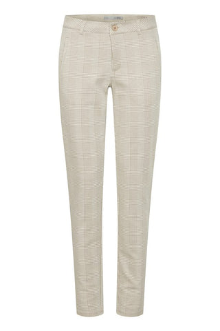 Fransa Jersey Trousers in soft beige and cream check 20613804