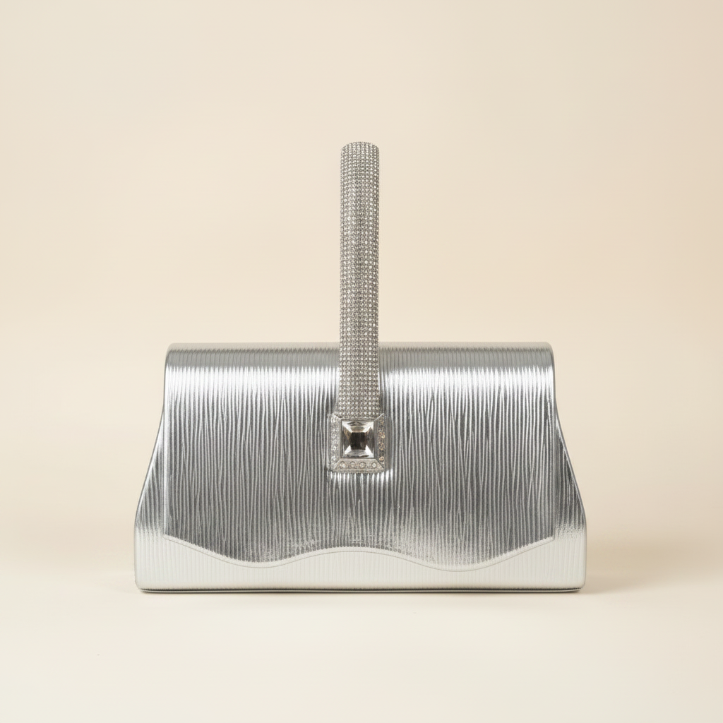 Silver Ribbed Evening Bag Studio