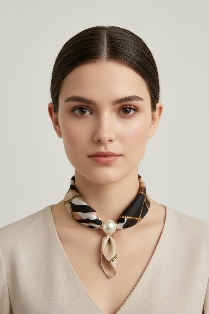 Striped Scarf Pearl Pendant Style