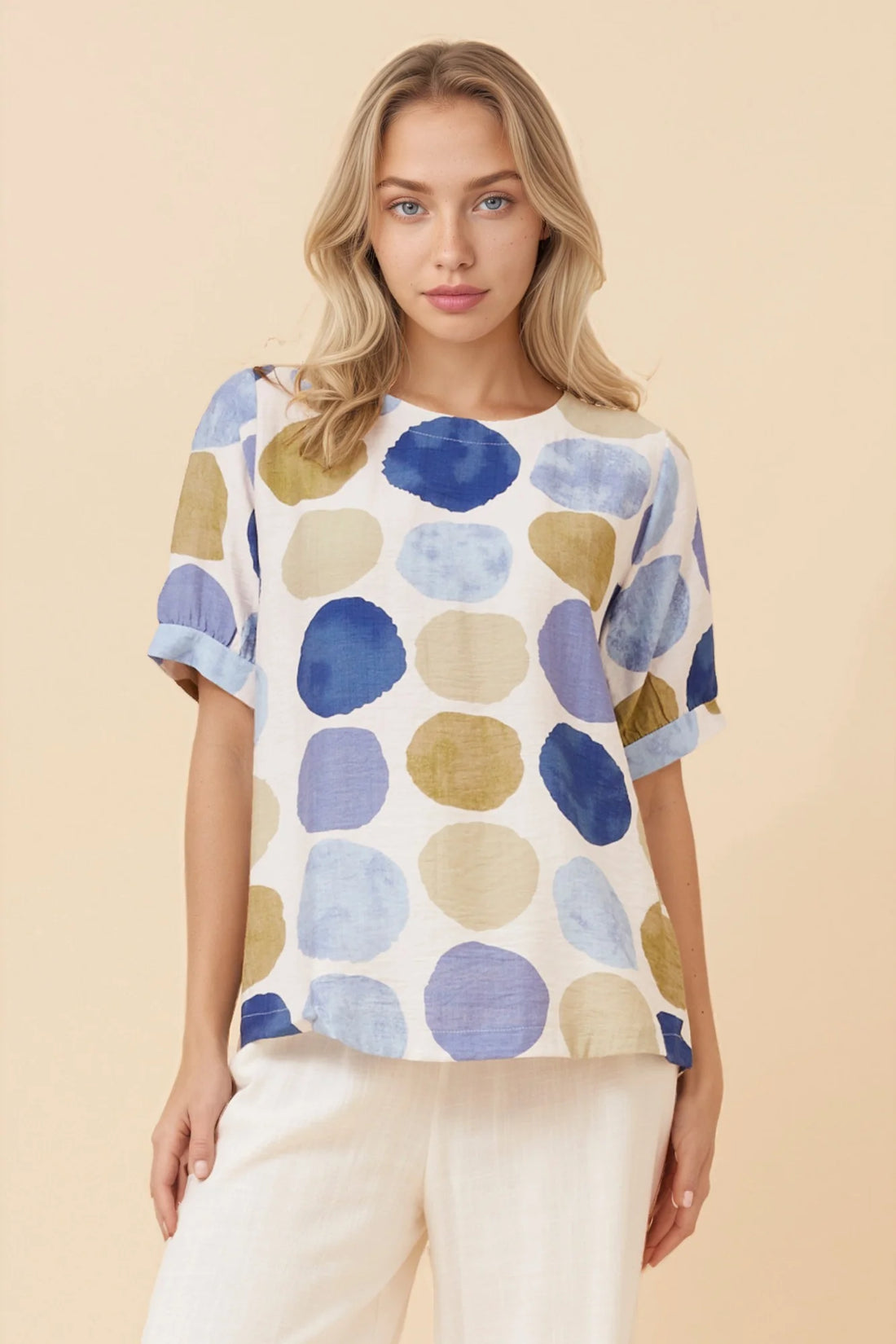 Stella Morgan Short sleeve circle print top T525884