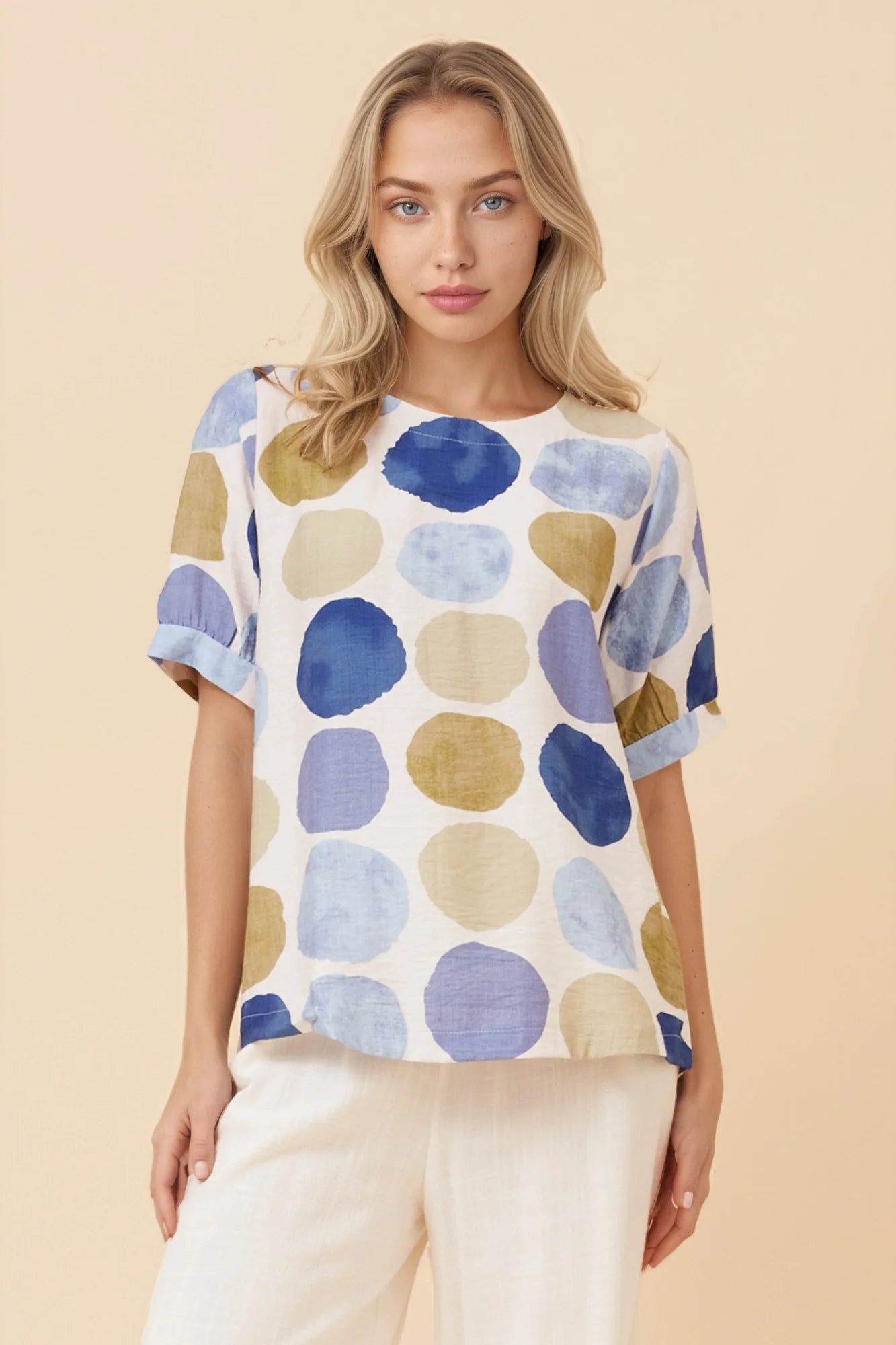 Stella Morgan Short sleeve circle print top T525884