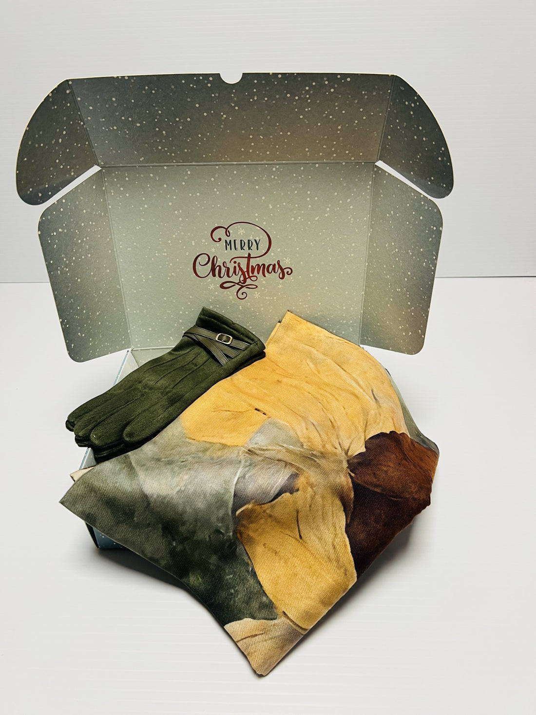 Winter Warm Gift Set -  Olive Green suede gloves and Coordinating scarf