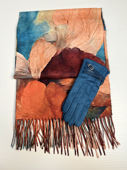 Winter Warm Gift set - Teal Gloves and Coordinating scarf