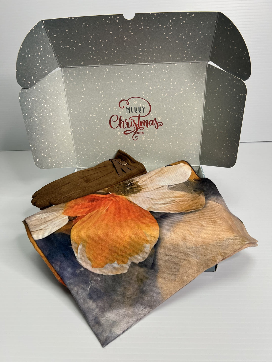 Winter Warm Gift Box - Brown Faux Suede gloves and coordinating scarf