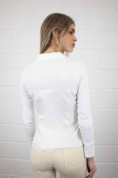 No2morrow Una White Cotton Shirt with Rib Detail