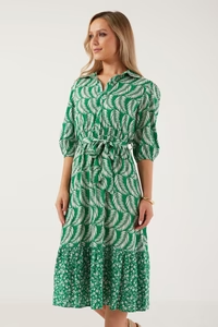 Palm print Shirt dress in green