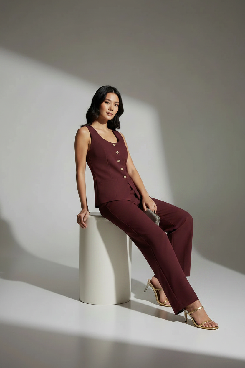 Vest &amp; Trouser Set - Burgundy Studio