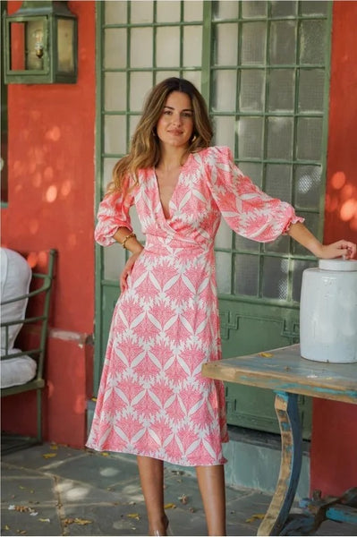 V neck occasion dress in delicate summer print