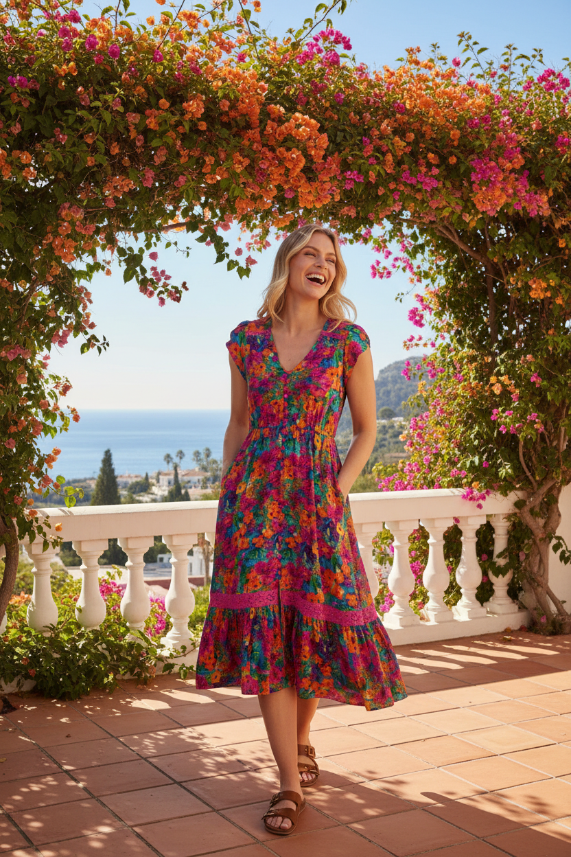 Vibrant Floral Midi Dress Lifestyle