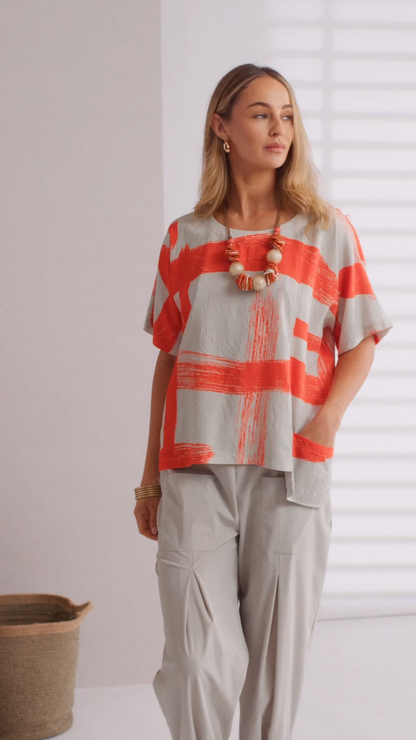 Naya Paintwork Print Round Neck Square Top Npa26122